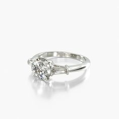 14K White Gold Tapered Baguette Diamond Engagement Ring Elegant Silver Engagement Ring, Round Diamond With Baguettes, Engagement Rings With Baguettes, Tapered Baguette Engagement Ring, 5 Stone Engagement Ring, Engament Rings, Baguette Engagement Ring, Asscher Cut Diamond, Classic Wedding Rings