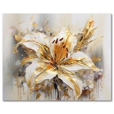 a painting of a white and gold flower