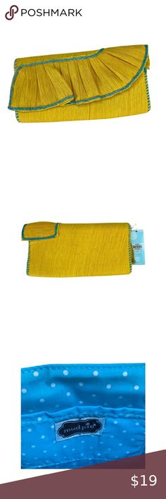 Mud Pie Raffia Clutch Yellow and Turquoise‎ Ruffle Snap Closure Handbag Purse Raffia Clutch, Yellow And Turquoise, Mud Pie, Handbag Purse, Snap Closure, Pie, Purse, Turquoise, Handbags