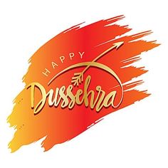 happy dussehria lettering with orange and red background