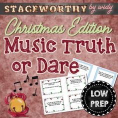 the christmas edition music truth or dare is on display in this classroom poster, which includes notes