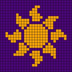 an image of a pixellated yellow and purple character