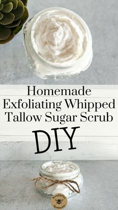 This homemade scrub for glowing skin combines the benefits of grass fed tallow with organic raw sugar. It’s the most amazing exfoliator ever! When it comes to glowing skin, one of the best ways to achieve it is through some form of exfoliation. Of course, there are a lot of products out there full of chemicals and toxins that can hurt you in the long run. My solution? Make your own homemade scrub for glowing skin! Homemade Face Exfoliator, Scrub For Glowing Skin, Moisturizing Body Scrub, Essential Oils Herbs