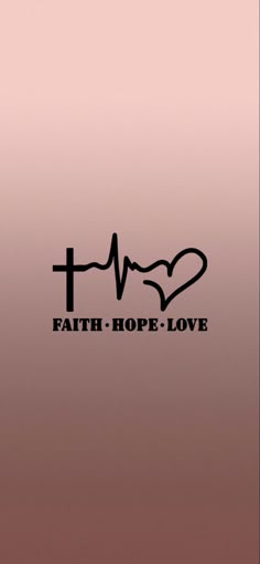 the word faith hope love is written in black on a pink background