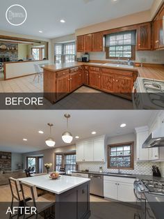 before and after pictures of a kitchen remodel