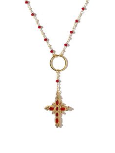 Spain Girl, Rosary Style Necklace, Cross Rosary, Dope Jewelry Accessories, Pearl Rosary, Earrings Chain, Ruby Crystal, Crystal Cross, Ringe Gold