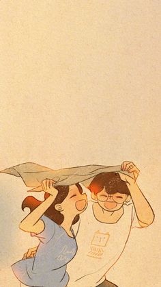 an image of two people carrying something over their heads with one person covering the other's head