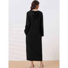 Womens Hoodie Zip Up Closure Pajama Nightshirt Long Sleeve Robe Loungewear with Pocket. This Hoodie Zip Up Nightshirt is the perfect choice for daily wear, or lounging wear at home. Versatile long dress for all occasions! With a loose casual maxi length, zip-up closure, soft fabric, and perfect hoodie design, this robe is everything you need for fully luxurious lounging wear. With a fully zip-up closure, practical pocket, and hoodie design, this nightshirt robe is everything you need for loungin Hooded Sleepwear For Fall, Casual Hooded Sleepwear For Fall, Casual Hooded Sleepwear For Overnight, Black Hooded Winter Sleepwear, Hooded Fall Season Sleepwear, Black Hooded Sleepwear For Winter, Hooded Fall Sleepwear For Bedtime, Hooded Sleepwear For Bedtime In Fall, Plain Long Sleeve Hoodie For Loungewear