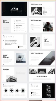 an image of a website page with many different layouts and colors, including black and white