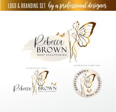 "Premade logos and branding packages help you to present your business in a professional manner to your customers in an affordable way.  PURCHASE PROCESS Please provide these details in the „Personalization\" section during checkout: - Your Name or Business Name - Optional tagline (photography, events, realtor, etc.) If you purchase the full branding set, please provide:  - Your name, phone number, email and other info that you would like to be displayed on your business card, email signature etc. After making your purchase, I'll send a proof of your logo within 1 business day. When I have your final approval, I will send you the final design files as soon as possible. MAIN LOGO ONLY - $22 LOGO SET OF 3 - $44 includes:  - Main Logo - Alternative logo - Stamp logo - Watermarks (Stamp logo) Dietitian Logo, Nutritionist Logo, Personal Trainer Logo, Logo Butterfly, Logo Design Women, Premade Branding Kit, Body Sculpture, Premade Branding