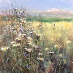 an oil painting of wildflowers in a field