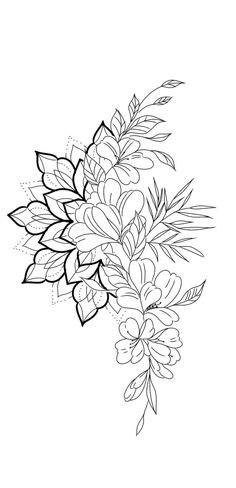 a black and white drawing of flowers