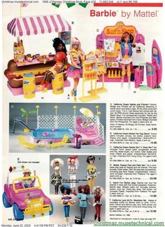 an advertisement for barbies toys from the 1990s, with pictures of barbie's kitchen and