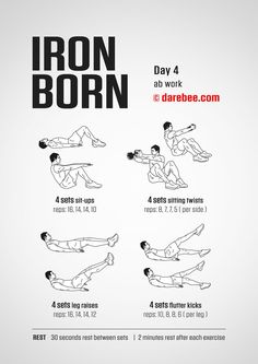 the iron born workout poster shows how to do an exercise with one arm and two legs