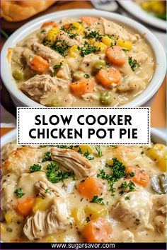 slow cooker chicken pot pie with text overlay