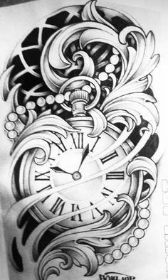 a drawing of a clock on paper