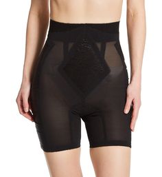 This sheer mesh panty girdle shapes your tummy, thighs, and lower midriff. Front has diamond-shaped control panel with floral lace overlay. The elastic waistband stops at the high waist and will not roll up. Wide side panels are satin that stretches and contours to your shape. Made of nylon and spandex. High, no-roll waistband features tall, sewn-on elastic with looped picot edge. Diamond front control panel has a pretty floral lace overlay. Mesh body of shaper is semi-sheer, with tummy and rear High Waist Panty, Panty Girdle, Onesie Pajamas, Control Panels, Black Camis, Lace Babydoll, Womens Pyjama Sets, Diamond Shaped, Sports Bra Sizing