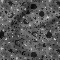 black and white stars and moon pattern on fabric