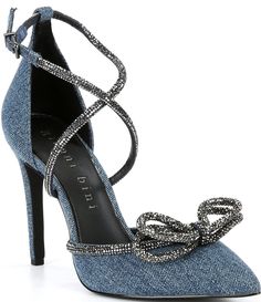 Homecoming Heels, Denim Rhinestone, Trending Womens Shoes, Rhinestone Bow, Gianni Bini, Dillard's, Denim Fabric, Medium Blue, Trending Shoes