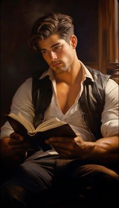 a painting of a man reading a book