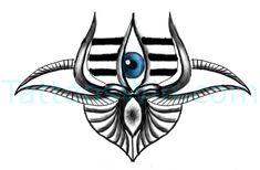 an evil eye tattoo design with black and white stripes on the upper half of it