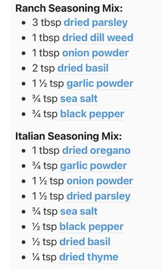 an image of the italian seasoning mix list on a white background with blue and black text