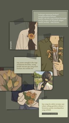 a collage of photos with flowers and text on them, including the words in different languages