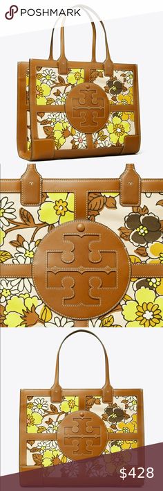 Tory Burch Ella printed quadrant tote NEW Color Pink Wallpaper, Pink Wallpaper Floral, Pink Floral Wallpaper, Wallpaper Floral, Printed Tote Bags, Pink Wallpaper, Canvas Leather, Floral Wallpaper