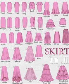 the different types of skirts are shown in pink