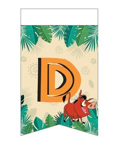 a banner with the letter d and an image of a bull in front of palm leaves