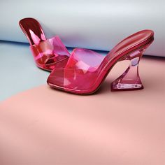 Transparent Heel Colorful PVC High Heel Mules – Premiwear.com Talon Transparent, Bratz Shoes, Crystal High Heels, Women Slippers Fashion, Colorful Slippers, Transparent Heels, Sneakers Heels, High Heel Mules, Types Of Heels