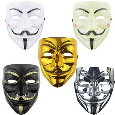 PRICES MAY VARY. 5 Packs in Package! (1*Gold/1*White/1*Silver/2*Black) One size fits most.Size:20cm*17cm .Masquerade Halloween Mask The hacker mask features an adjustable strap . Made of high quality plastic material. The hacker mask makes for a great birthday present, Halloween, Christmas, Cosplay, carnival, fancy dress party and or special present for any other holidays for family and friends. You will get :5 Packs Halloween V Hacker Mask Best costume and prop for: halloween,christmas,cosplay, Hacker Mask, Men Wigs, Vendetta Mask, Guy Fawkes Mask, Mascaras Halloween, California Costumes, Halloween Costume Mask, Hair Mask For Damaged Hair, Girls Costumes