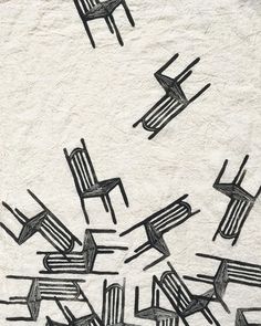 black and white drawing of chairs on paper