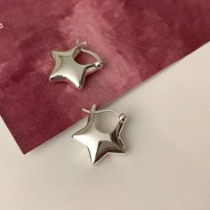 Y2K Metal Star Earrings Pastel Kitten Silver Star-shaped Hoop Earrings For Party, Silver Star Hoop Earrings For Parties, Silver Star Shaped Hoop Earrings For Party, Trendy Sterling Silver Earrings, Piercings Ear Simple, Silver Star Charm Earrings, Trendy Silver Plug Earrings For Everyday, Silver Plug Earrings For Everyday, Silver Hoop Earrings With Star Charm For Party