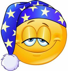 an emoticive smiley face wearing a blue and white hat with stars on it