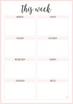 a pink and white weekly planner with the words this week written on it in cursive font