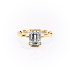 The Eliza YG EM Half Bezel Emerald Cut, Emerald Cut Engagement Ring Set, Half Bezel, Lab Diamond Engagement Ring, Emerald Engagement Ring Cut, Yellow Gold Setting, Bygone Era, 3 Carat, Engagement Ring Settings