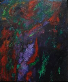 an abstract painting with lots of colors and black, red, green, purple, and blue