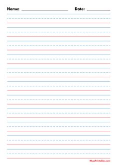 Printable Blue and Red Name and Date Handwriting Paper (5/8-inch Portrait) for A4 Paper Lined Handwriting Paper, Lined Paper For Kids, Homeschool Notebooking, Invitation Writing, Portrait Template, Alphabet Handwriting Practice, Kids Handwriting Practice, Red Names, Handwriting Paper