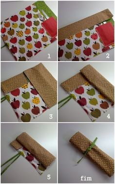 how to make a pencil case with apples on the front and back, using fabric