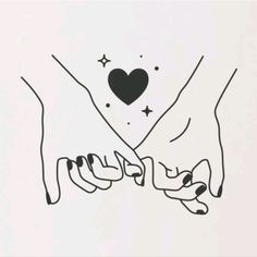 two hands holding each other with a heart in the middle and stars above them on a white background