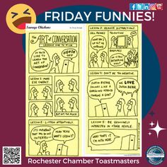 a cartoon comic strip with the words friday funnies written in black and yellow on it