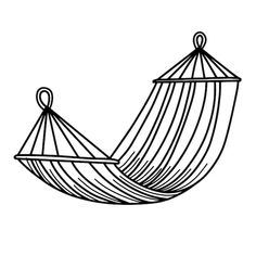 a black and white line drawing of a hammock with two strings hanging from it