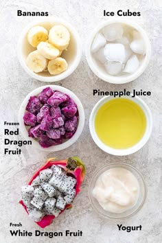 the ingredients to make dragon fruit ice cubes