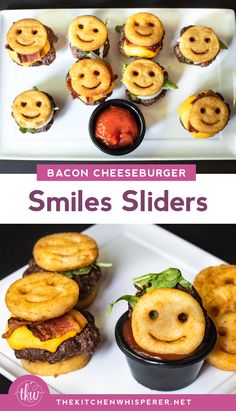 bacon cheeseburger smiles sliders on a plate