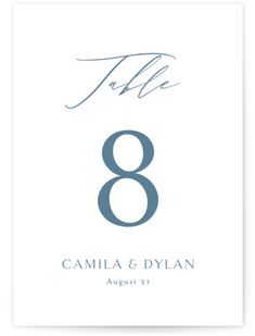 the wedding table numbers are shown in blue ink