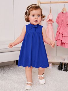 Baby Girl Bow Front Laser Cut Dress Blue Elegant  Sleeveless Woven Fabric Plain Smock Non-Stretch  Baby Girls Clothing, size features are:Bust: ,Length: ,Sleeve Length: Toddler Princess Dress, Laser Cut Dress, Embroidered Mesh Dress, Fashion Design Collection, Cut Dress, Girls Bows, Sleeved Romper, One Piece Dress