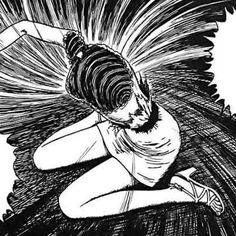 a drawing of a woman sitting on the ground with her hair blowing in the wind