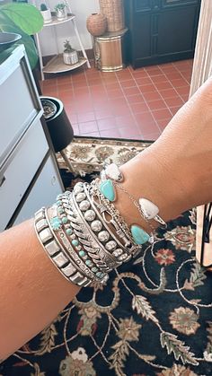 Natural stones. Solid, stamped sterling silver. Handmade in Mexico. Outfits For Turquoise Jewelry, Turquoise Bracelet Stack, Sterling Silver Bracelet Stack, Turquoise Jewelry Bracelets, Turquoise Bridal Jewelry, Tourqouis Jewelry, Turquoise Western Jewelry, Silversmith Jewellery Ideas