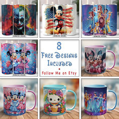 8 Disney Tumblers Wrap and Mugs Wrap - Free Download! Disney Tumblers, Disney Tumbler, Start Making Money, Disney Magic, Design Your Own, Print On Demand, How To Make Money, Free Download, Tumbler